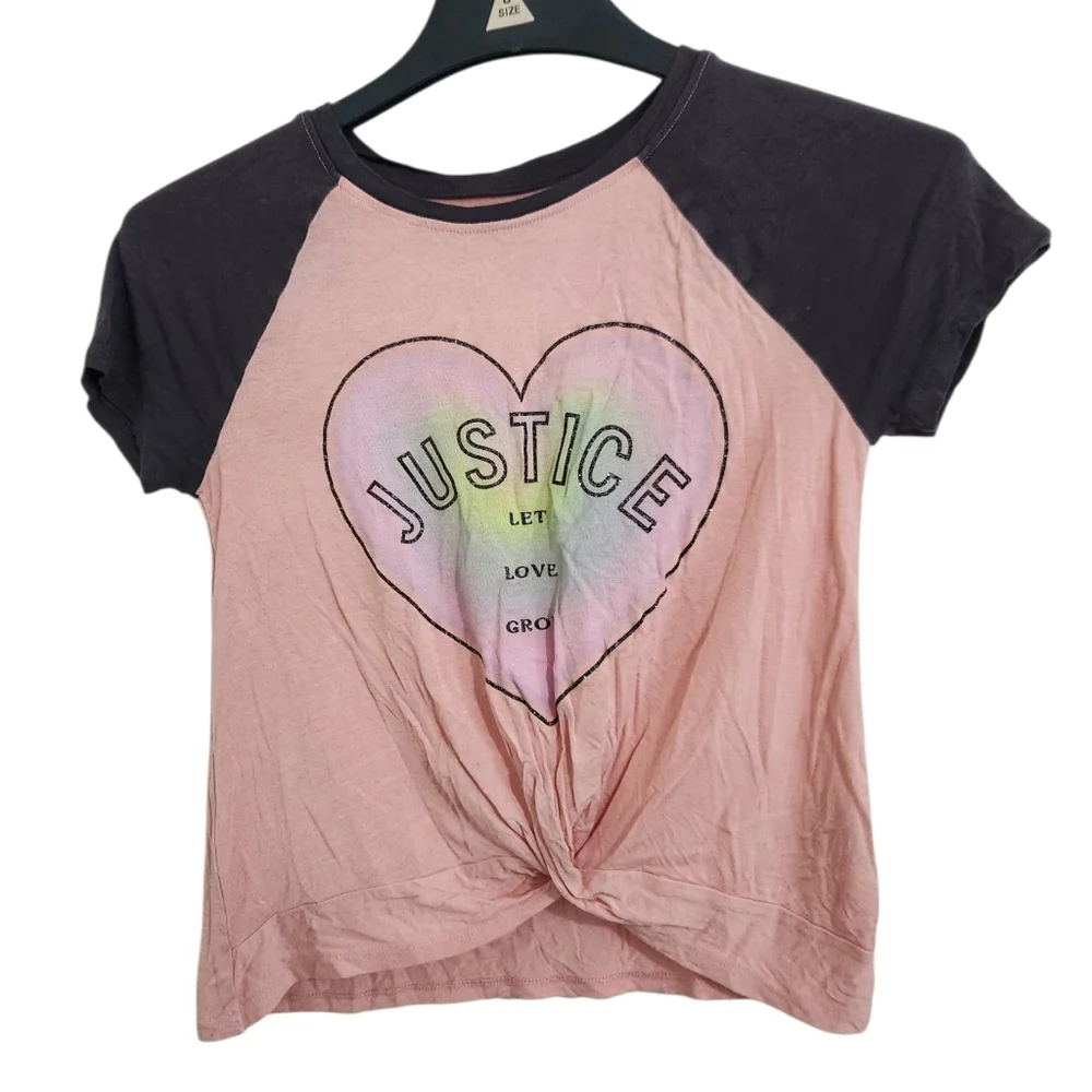 Bundle 2 Justice Short Sleeve Tees with Graphic Designs Size M (10)